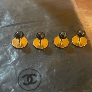 CHANEL cufflink collar link gold plated black pearl gunmetal? 4 total RARE men